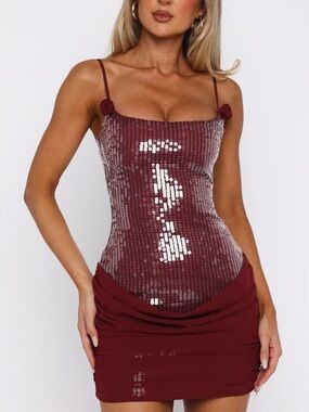 White Fox Burgundy Sequin Mini Dress